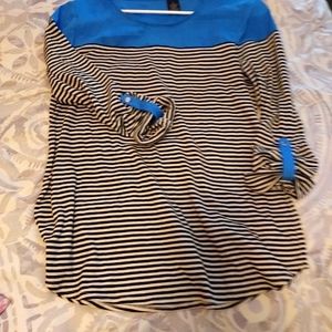 Woman's adjustable long-sleeved top white and black striped and blue, like new,